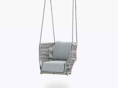 Hanging Chair With Modern Woven Wicker Frame And Soft Gray Cushion For Interior Seating 3d model