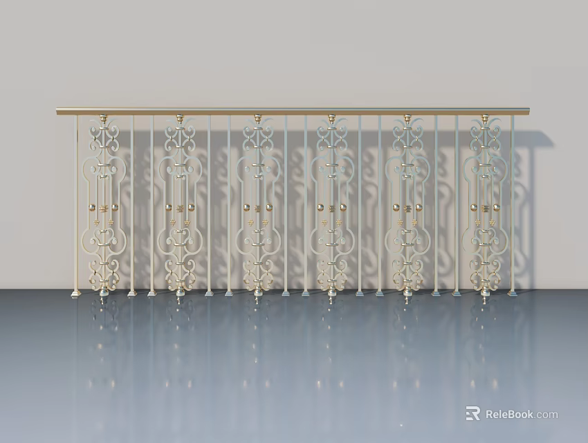 Decorative Metal Swing Door With Intricate Patterns On White Background And Blue Floor 3d model 