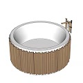Modern Round Washbasin Featuring Brown Vertical Stripes And Silver Interior With Faucet