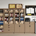 Office Storage Cabinets With Folders Certificates Globe Bulletin Board And Printer 3d model