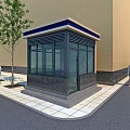 Modern Glass Storefront With Yellow Brick Wall Gray Base And Trees On Sidewalk