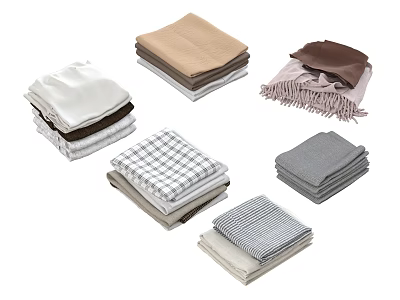Soft Textured Folded Clothes In Various Neutral Tones With Plaid Pattern And Stacked Design 3d model