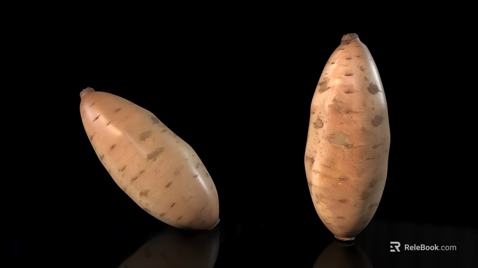 Fresh Organic Yams With Smooth Skin And Natural Texture On Black Background 3d model 