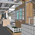 Modern Supermarket Department Store Interior With Wooden Shelves And Display Counters
