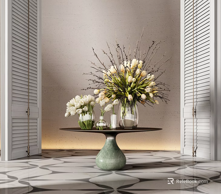 Stylish Ceramic Vase With Fresh White Flowers For Modern Home Interior Decor 3d model 