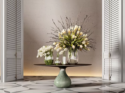 Stylish Ceramic Vase With Fresh White Flowers For Modern Home Interior Decor 3d model