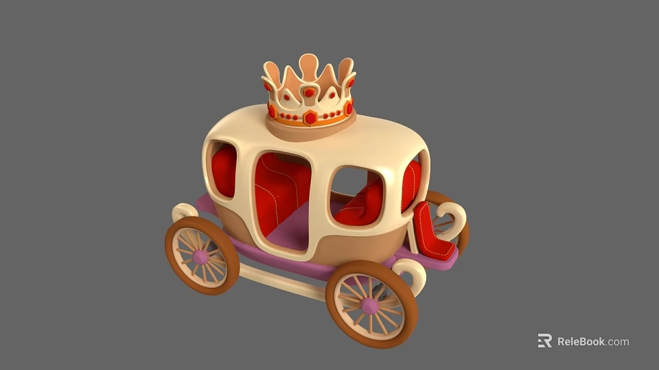 Vibrant Cartoon Carriage with Golden Crown Red Seats and Decorative Wheels 3d model 