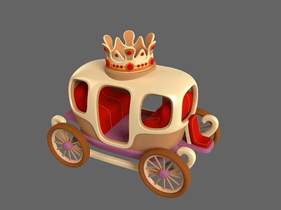 Vibrant Cartoon Carriage with Golden Crown Red Seats and Decorative Wheels 3d model