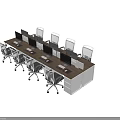 Team Office Desk Setup With Multiple Computer Monitors And Ergonomic Chairs 3d model