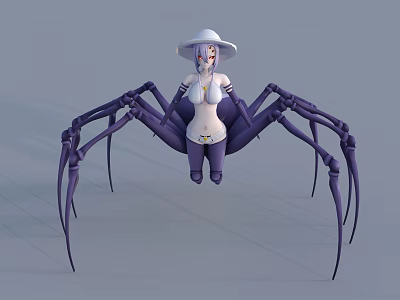 Female Half Human Spider Character With White Hat Purple Hair Spider Body Purple Legs 3d model