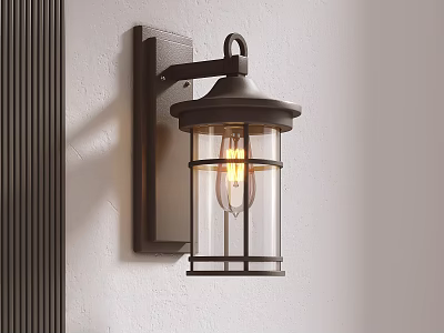 Dark Metal Wall Sconce With Transparent Glass Shade And Lit Warm Light Bulb 3d model