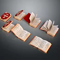 Open Books With Red Covers Displaying Text On Pages Arranged Together 3d model