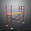 Red Metal Scaffolding With Wooden Platform And Stable Support Structure 3d model