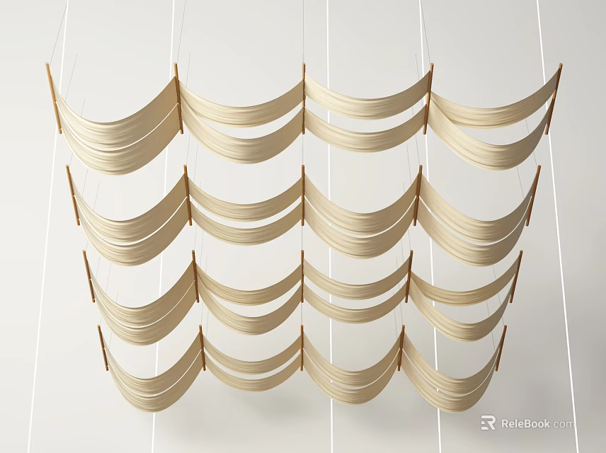 Ceiling Drapery Light Colored Curved Strips Layered Arrangement Modern Minimalist Design 3d model