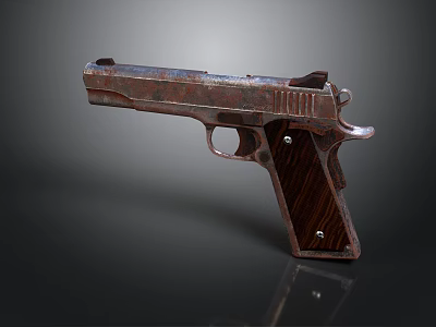 Vintage Rusted Metal Pistol With Wooden Grip And Classic Design 3d model