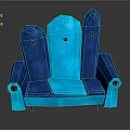 Modern Blue Sofa With Three Backrests Red Button Accents Minimalist Design
