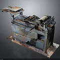 Vintage Industrial Equipment With Metal Workbench Top Roller Mechanism And Drawers