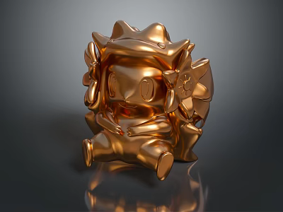 Game And Movie Character In Golden Cartoon Style Sitting Pose With Metallic Shine 3d model