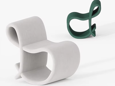 Modern Minimalist Gray And Green Single Chair With Curved Design Lines 3d model