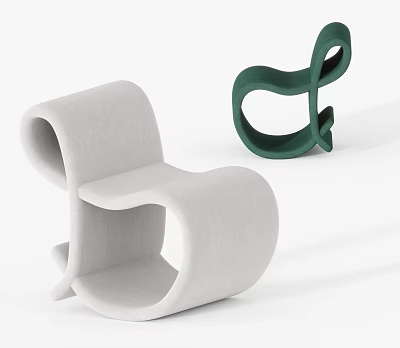 Modern Minimalist Gray And Green Single Chair With Curved Design Lines 3d model
