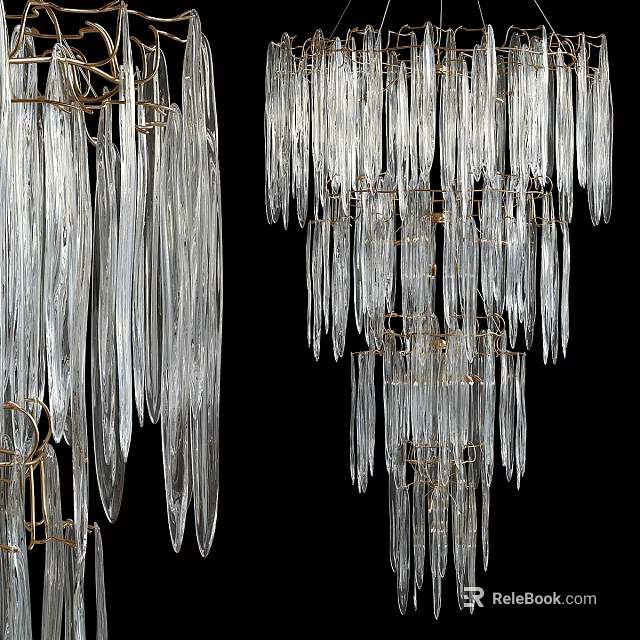 Elegant Crystal Chandelier With Hanging Crystal Pendants And Gold Metal Frame Design 3d model 