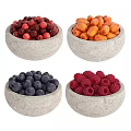 Fresh Mixed Fruits in Stone Bowls with Cranberries Apricots Blueberries and Raspberries