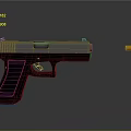 Modern Black Tactical Pistol With Single Bullet On Dark Background