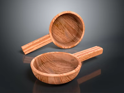 Two Wooden Kitchen Spoons With Handles And Natural Wood Grain Design 3d model