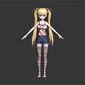 3D Anime Character With Blonde Twin Tails Blue Eyes Red White Top And Striped Stockings