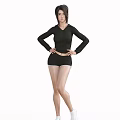Woman In Black Hooded Long Sleeve Top And Shorts With Hands On Hips