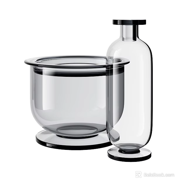 Transparent Ceramic Vessels with Bowl and Bottle Shapes for Home Decoration 3d model 