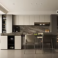 Modern Restaurant Interior With Dining Table Chairs Marble Counter And Elegant Lighting Design