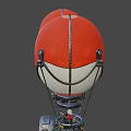 Red and White Hot Air Balloons With Metal Frames And Suspended Equipment Against Black Background