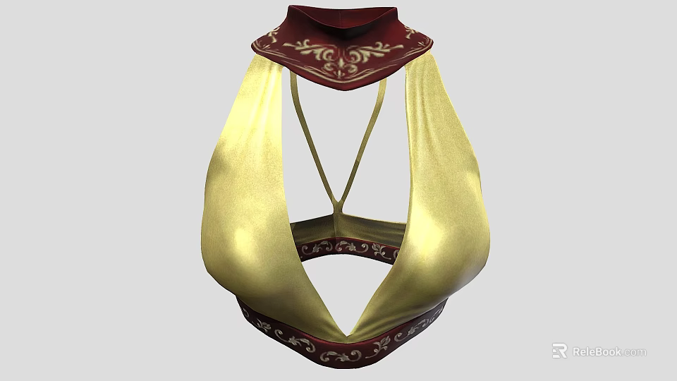 Burgundy And Gold Garment With Decorative Patterns Spaghetti Straps And Unique Design Details 3d model 