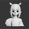 Anime Character Bust Sculpture With White Hair Blue Eyes And Animal Ears