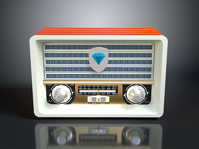 Vintage Radio Design With Red White Body Blue Diamond Logo Knobs And Tuning Dial 3d model
