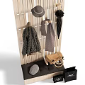 Dark Green Quilted Jacket Hanging On Wooden Peg Rail With Umbrella Hat Bench And Bag