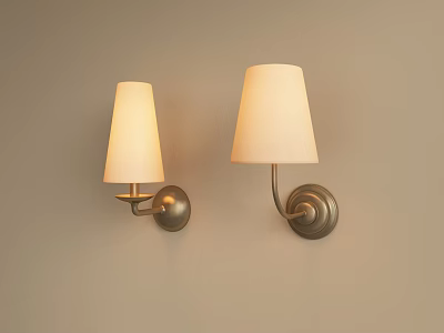 Minimalist Wall Lamps with White Shades and Metal Bases Mounted on Beige Wall 3d model