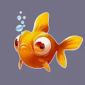 Adorable Orange Goldfish with Big Round Eyes and Floating Bubbles Swimming in Water