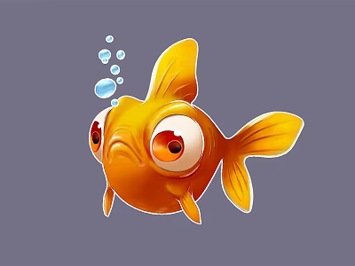 Adorable Orange Goldfish with Big Round Eyes and Floating Bubbles Swimming in Water 3d model