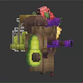 Colorful Fruit Themed Minecraft Style Drink Bottles On Wooden Stands With Transparent Design