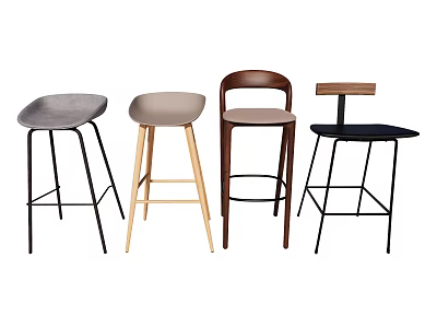 Modern Bar Stools with Different Design Styles and Metal Wooden Frames 3d model