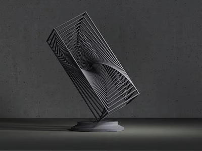 Modern Geometric Decorative Ornament Sculpture With Twisted Metal Wire And Gray Base 3d model