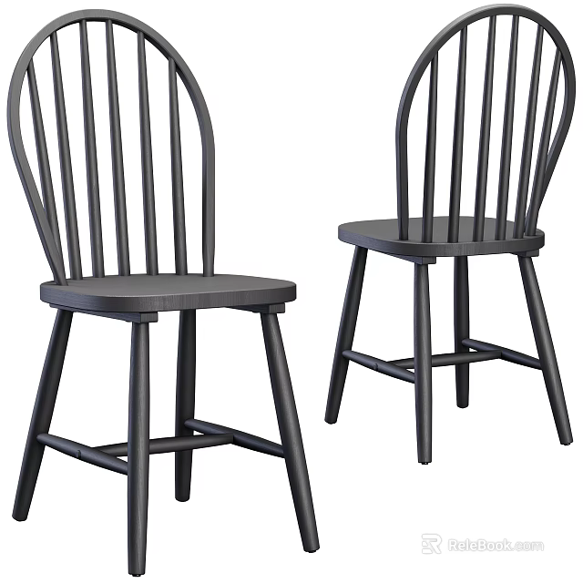 Black Wooden Accent Chairs With Slat Back And Straight Legs Minimalist Design 3d model 