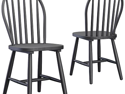 Black Wooden Accent Chairs With Slat Back And Straight Legs Minimalist Design 3d model