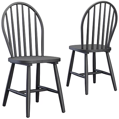 Black Wooden Accent Chairs With Slat Back And Straight Legs Minimalist Design 3d model