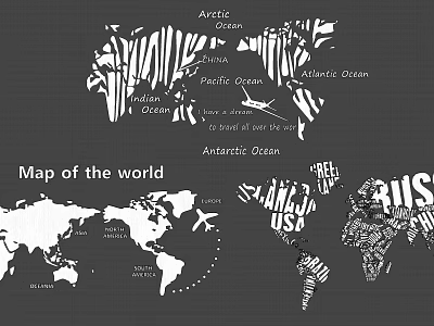 Stylish World Map Wall Decor With Ocean Labels And Artistic Geographic Patterns 3d model