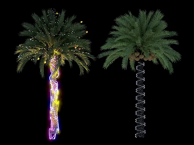 Outdoor Lights Wrapped Around Palm Trees For Exterior Decoration With Colorful Glow 3d model
