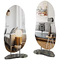 Oval Decorative Mirror in Modern Living Room with Gray Sofa Patterned Pillows and Wooden Side Table