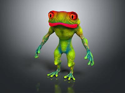 3D Rendered Frog Character With Green Body Red Eyes And Red Mouth 3d model